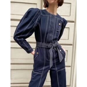 Ulla Johnson Leo Contrast-stitching Denim Navy Blue Utility Jumpsuit Twill 2 /XS